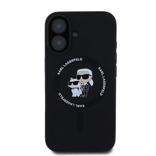 Apple iPhone 16 Karl Lagerfeld Liquid Silicone Karl and Choupette MagSafe pouzdro (Černá) – KLHMP16SSCMKCRHK