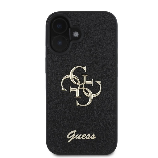 Apple iPhone 16 Guess PU Fixed Glitter 4G Metal Logo pouzdro (Černá) - GUHCP16SHG4SGK