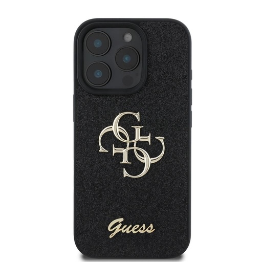 Apple iPhone 16 Pro Max Guess PU Fixed Glitter 4G Metal Logo pouzdro (Černá) - GUHCP16XHG4SGK