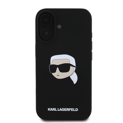 Apple iPhone 16 Karl Lagerfeld Liquid Silicone Karl Head MagSafe pouzdro (Černá) – KLHMP16SSKHPPLK