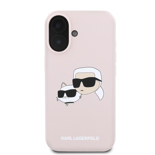 Apple iPhone 16 Karl Lagerfeld Liquid Silicone Double Heads MagSafe pouzdro (Růžová) – KLHMP16SSKCHPPLP