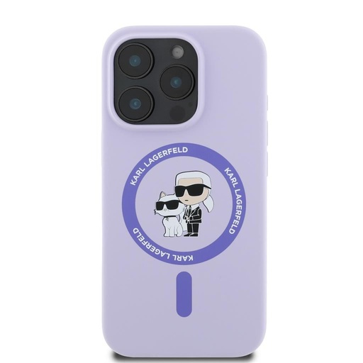 Apple iPhone 16 Pro Karl Lagerfeld Liquid Silicone Karl and Choupette MagSafe pouzdro (Fialová) – KLHMP16LSCMKCRHU