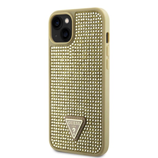 Apple iPhone 15 Guess Rhinestones Triangle Metal Logo pouzdro (Zlatá) - GUHCP15SHDGTPD