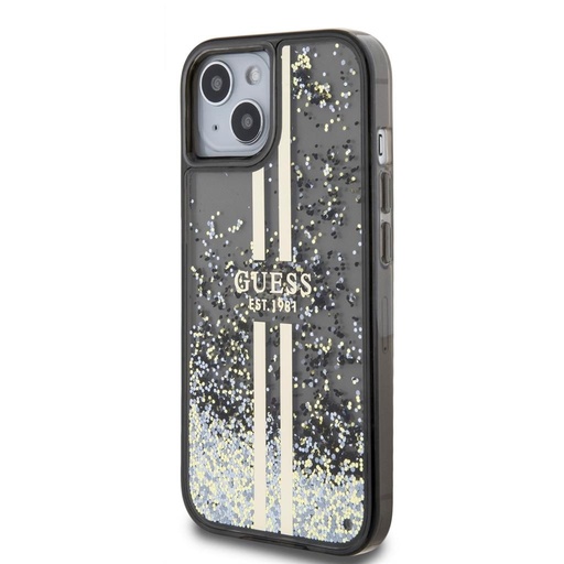 Apple iPhone 15 Guess Liquid Glitter Zlatá Stripe pouzdro (Černá) - GUHCP15SLFCSEGK