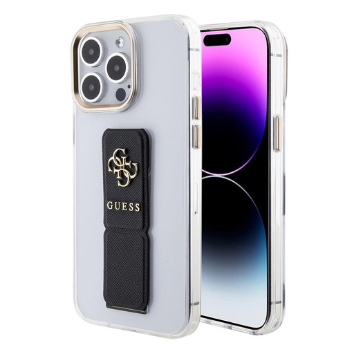 Apple iPhone 15 Pro Guess PU Grip Stand 4G Metal Logo pouzdro (Černá) - GUHCP15LHGSSA4K