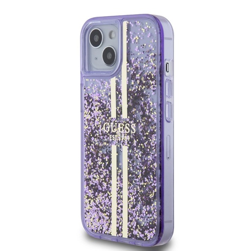 Apple iPhone 15 Guess Liquid Glitter Zlatá Stripe pouzdro (Fialová) - GUHCP15SLFCSEGU