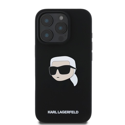 Apple iPhone 16 Pro Max Černá Karl Lagerfeld Liquid Silicone Karl Head MagSafe pouzdro (Černá) – KLHMP16XSKHPPLK