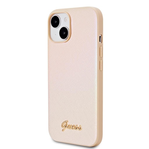 Apple iPhone 15 Guess PU Leather Iridescent Metal Script pouzdro (Zlatá) - GUHCP15SPSAIRSD