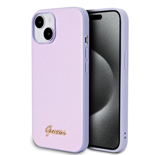 Apple iPhone 15 Guess PU Leather Iridescent Metal Script pouzdro (Fialová) - GUHCP15SPSAIRSU