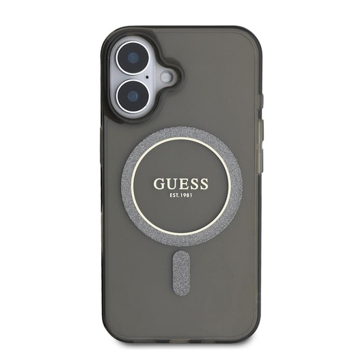 Apple iPhone 16 Guess IML Glitter Ring MagSafe pouzdro (Černá) - GUHMP16SHFGEREK