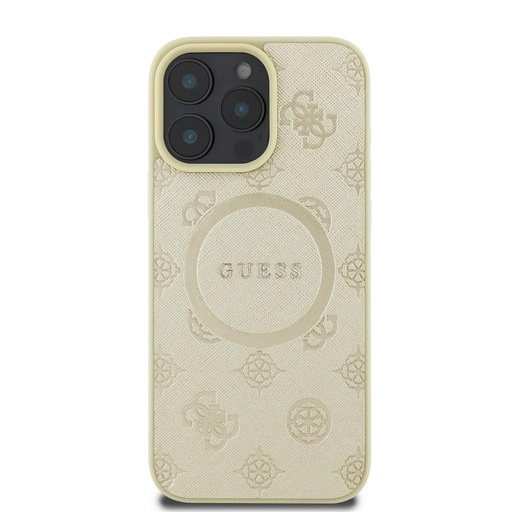 Apple iPhone 16 Pro Max Guess Saffiano Peony Stamp MagSafe pouzdro (Zlatá) - GUHMP16XPSAPSMED