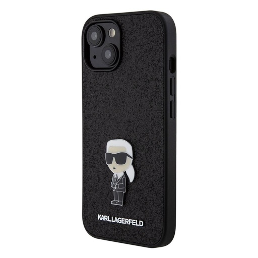 Apple iPhone 16 Karl Lagerfeld Fixed Glitter Metal Ikonický pouzdro (Černá) – KLHCP16SGKNPSK