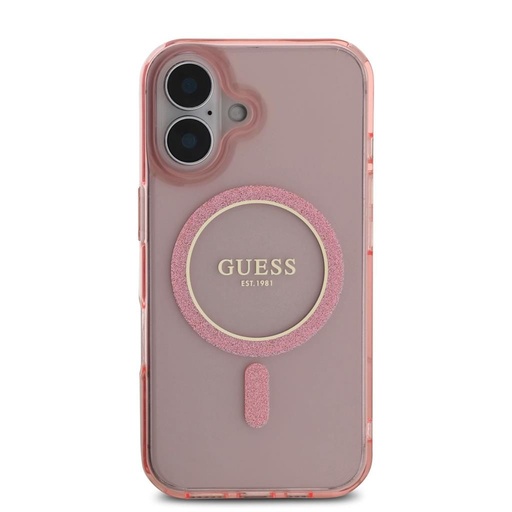 Apple iPhone 16 Guess IML Glitter Ring MagSafe pouzdro (Růžová) - GUHMP16SHFGEREP