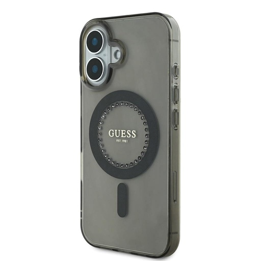 Apple iPhone 16 Pro Guess IML Rhinestones Ring MagSafe pouzdro (Černá) - GUHMP16LPFTDTEK