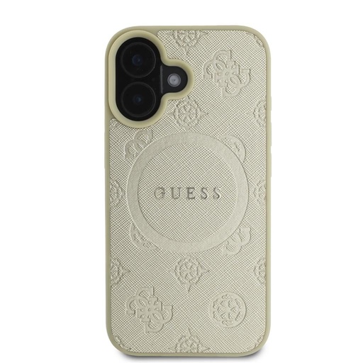 Apple iPhone 16 Guess Saffiano Peony Stamp MagSafe pouzdro (Zlatá) - GUHMP16SPSAPSMED