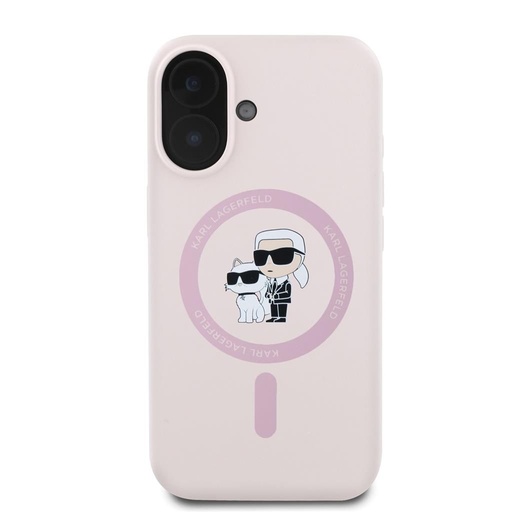 Apple iPhone 16 Karl Lagerfeld Liquid Silicone Karl and Choupette MagSafe pouzdro (Růžová) – KLHMP16SSCMKCRHP