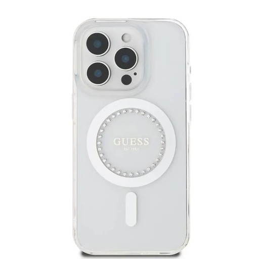 Apple iPhone 16 Pro Max Guess IML Rhinestones Ring MagSafe pouzdro (Růžová) - GUHMP16XPFTDTEP