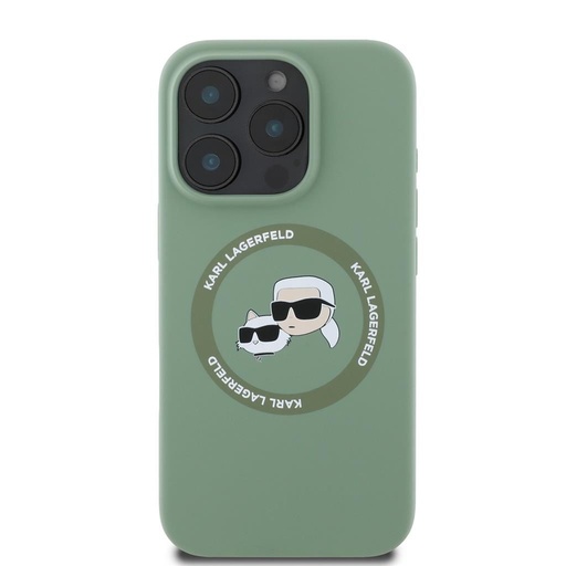 Apple iPhone 16 Pro Karl Lagerfeld Liquid Silicone K&CH Heads MagSafe pouzdro (Khaki) – KLHMP16LSKCHTCA