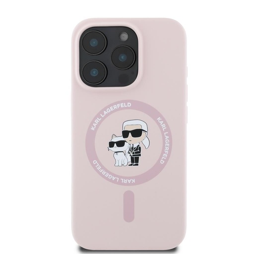 Apple iPhone 16 Pro Karl Lagerfeld Liquid Silicone Karl and Choupette MagSafe pouzdro (Růžová) – KLHMP16LSCMKCRHP