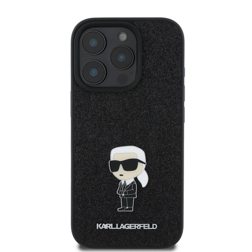 Apple iPhone 16 Pro Karl Lagerfeld Fixed Glitter Metal Ikonický pouzdro (Černá) – KLHCP16LGKNPSK