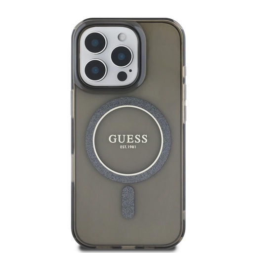Apple iPhone 16 Pro Max Guess IML Glitter Ring MagSafe pouzdro (Černá) - GUHMP16XHFGEREK