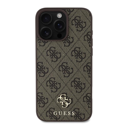 Apple iPhone 16 Pro Guess PU 4G Small Metal Logo MagSafe pouzdro (Hnědá) - GUHMP16LP4SM4MW