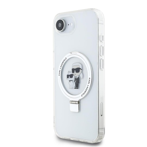 Apple iPhone 16e Karl Lagerfeld Ringstand Karl and Choupette MagSafe pouzdro (Bílá) – KLHMPSE4HMRSKCH