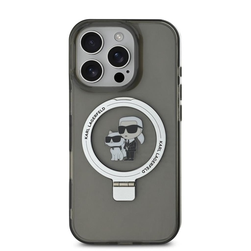 Apple iPhone 16 Pro Max Karl Lagerfeld Ringstand Karl and Choupette MagSafe pouzdro (Černá) - KLHMP16XHMRSKCK