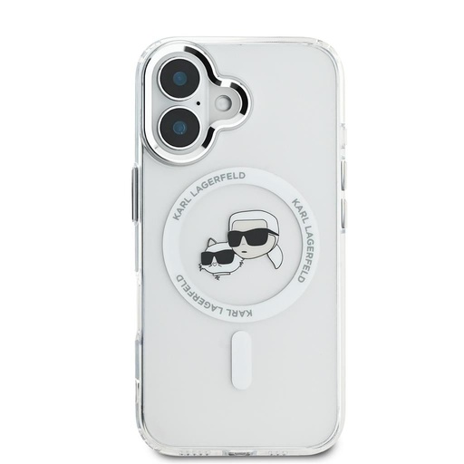 Apple iPhone 16 Karl Lagerfeld IML K&CH Heads Metal Frame MagSafe pouzdro (Průhledný) - KLHMP16SHLSKCH