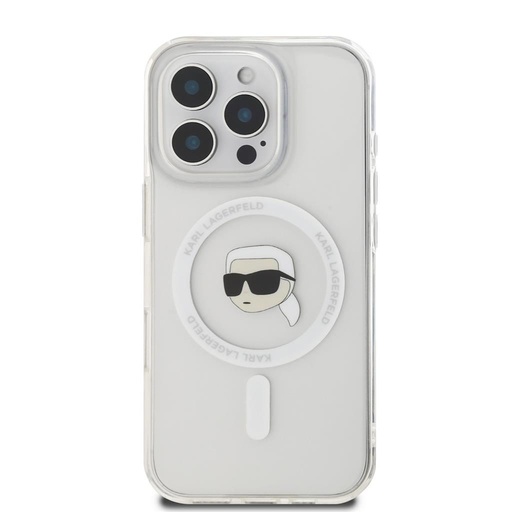 Apple iPhone 16 Pro Karl Lagerfeld IML Karl Head Metal Frame MagSafe pouzdro (Průhledný) - KLHMP16LHLSKIH