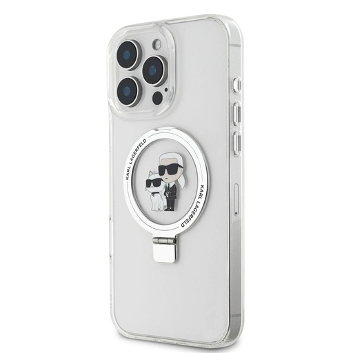 Apple iPhone 16 Pro Max Karl Lagerfeld Ringstand Karl and Choupette MagSafe pouzdro (Bílá) - KLHMP16XHMRSKCH