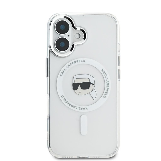 Apple iPhone 16 Karl Lagerfeld IML Karl Head Metal Frame MagSafe pouzdro (Průhledný) - KLHMP16SHLSKIH