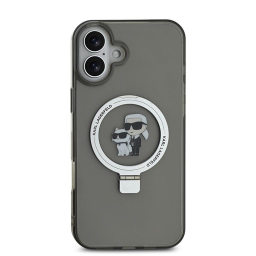 Apple iPhone 16 Karl Lagerfeld Ringstand Karl and Choupette MagSafe pouzdro (Černá) - KLHMP16SHMRSKCK