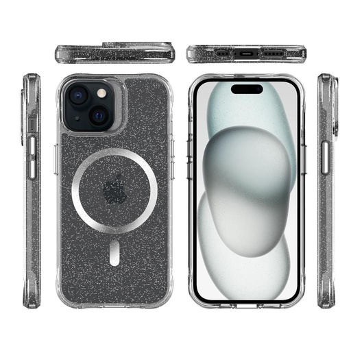 Apple iPhone 15 TOKO Pure Glitter MagSafe zadní kryt (Stříbrná)