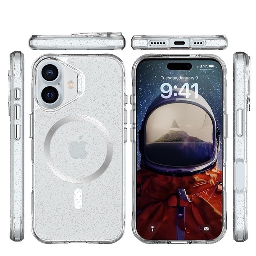 Apple iPhone 16 TOKO Pure Glitter MagSafe zadní kryt (Stříbrná)