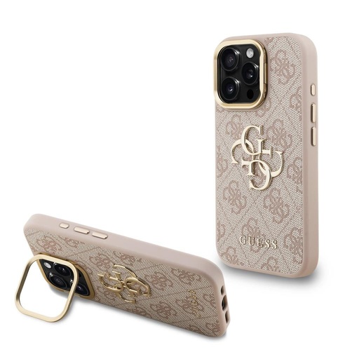 Apple iPhone 16 Pro Max Guess PU 4G Metal Logo Stand Camera Frame pouzdro (Růžová) - GUHCP16XPCS4GP4P