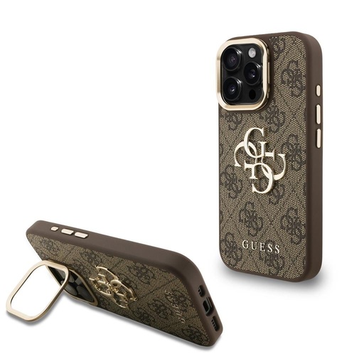 Apple iPhone 16 Pro Max Guess PU 4G Metal Logo Stand Camera Frame pouzdro (Hnědá) - GUHCP16XPCS4GP4W