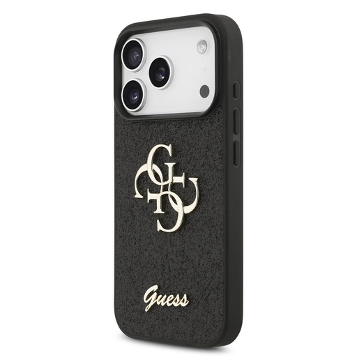 Guess PU Fixed Glitter 4G Metal Logo pouzdro iPhone 17 Pro (Černá) - GUHCP17LHG4SGK