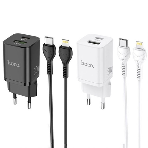 Hoco N13 síťový rychlonabíječka (QC + PD konektor) PD lightning kabel, PD 30W + QC 3.0, bílá