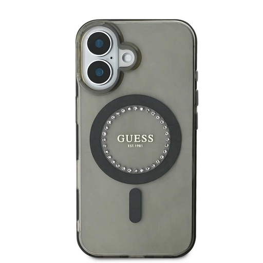 Apple iPhone 16 Guess IML Rhinestones Ring MagSafe (Černá) - GUHMP16SPFTDTEK
