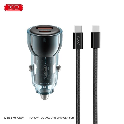 XO CC60 autní nabíječka 60W 1×USB + 1×USB-C (Modrá)