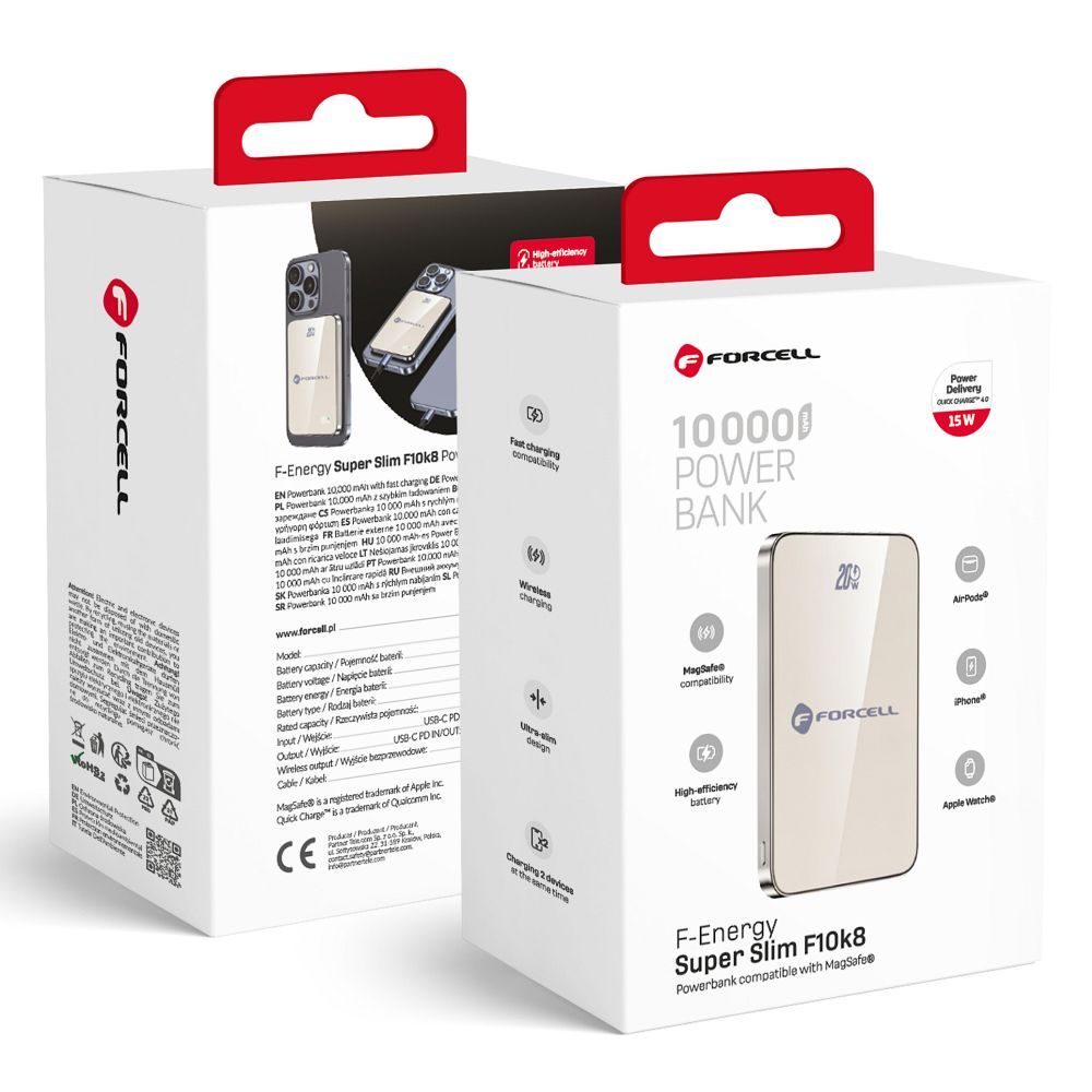 Forcell F-Energy SuperSlim F10K8 MagSafe power bank 15W 10000 mAh (Titánium Desert)