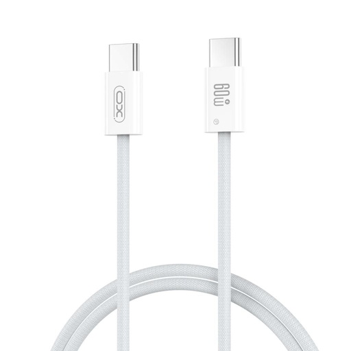 XO NB-Q273 USB-C–USB-C datový kabel (Bílá) – 60W, pletený provedení