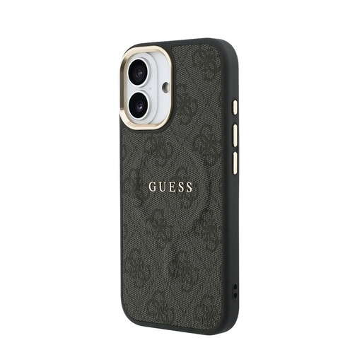 Guess PU Leather 4G Zlatá Frame MagSafe iPhone 17 (Černá)