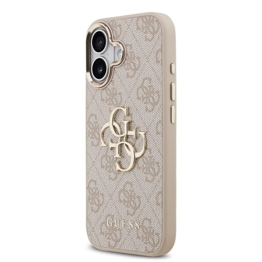 Guess PU Leather 4G Metal Logo Zlatá Frame iPhone 17 (Růžová)