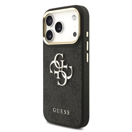 Guess PU Leather 4G Metal Logo Zlatá Frame iPhone 17 Pro (Černá)
