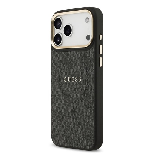 Guess PU Leather 4G Zlatá Frame MagSafe iPhone 17 Pro Max (Černá)