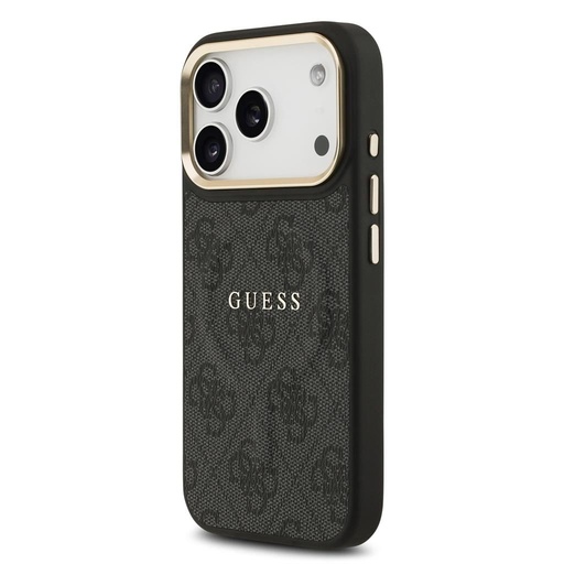 Guess PU Leather 4G Zlatá Frame MagSafe iPhone 17 Pro (Černá)