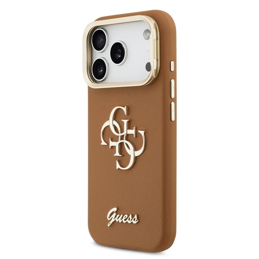 Guess PU Grained 4G Logo Stand Camera Frame iPhone 17 Pro (Hnědá)