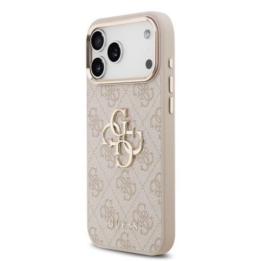 Guess PU Leather 4G Metal Logo Zlatá Frame iPhone 17 Pro Max (Růžová)